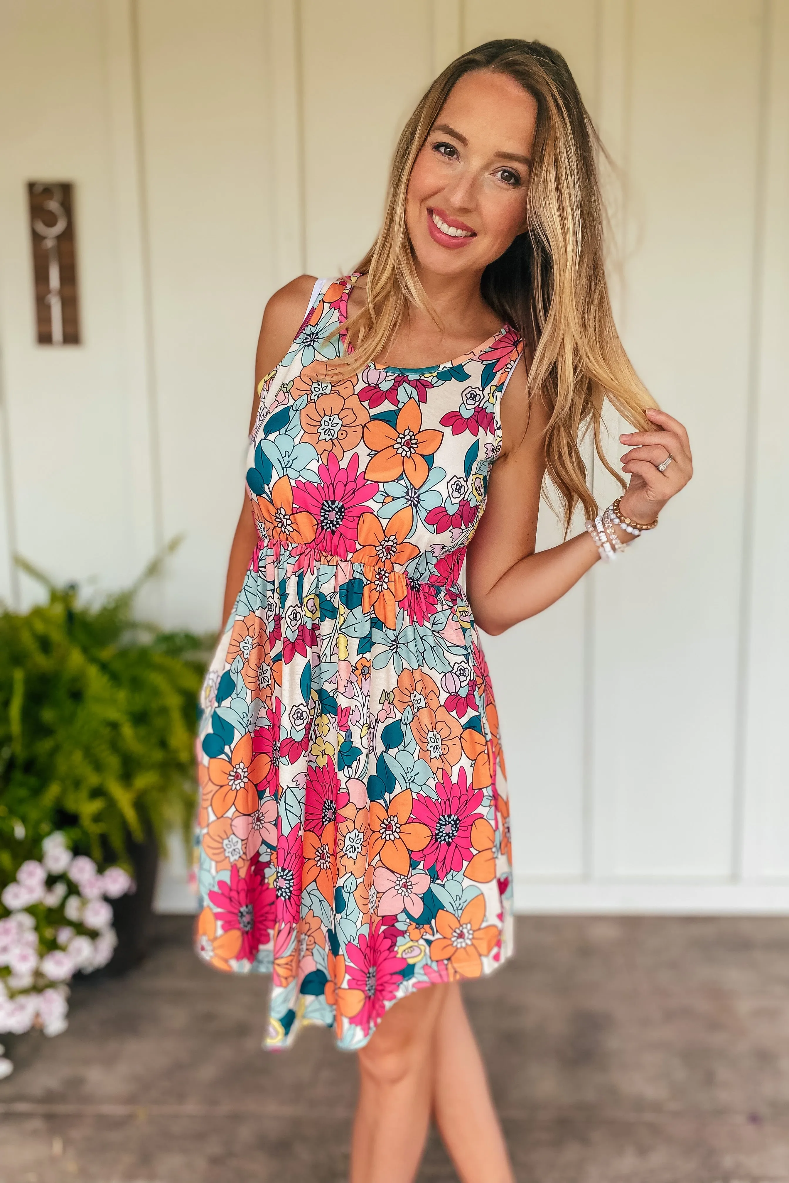 Buttery Soft Retro Bright Floral Dress