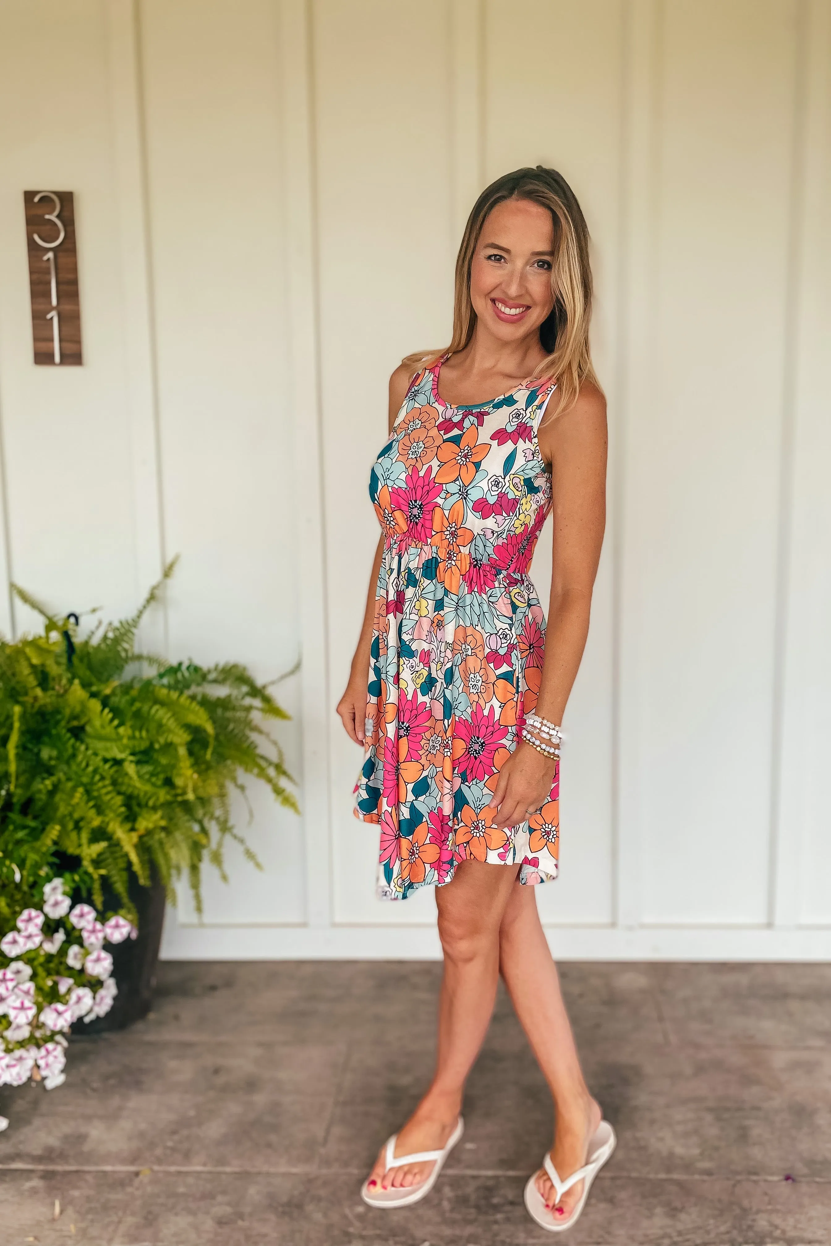 Buttery Soft Retro Bright Floral Dress