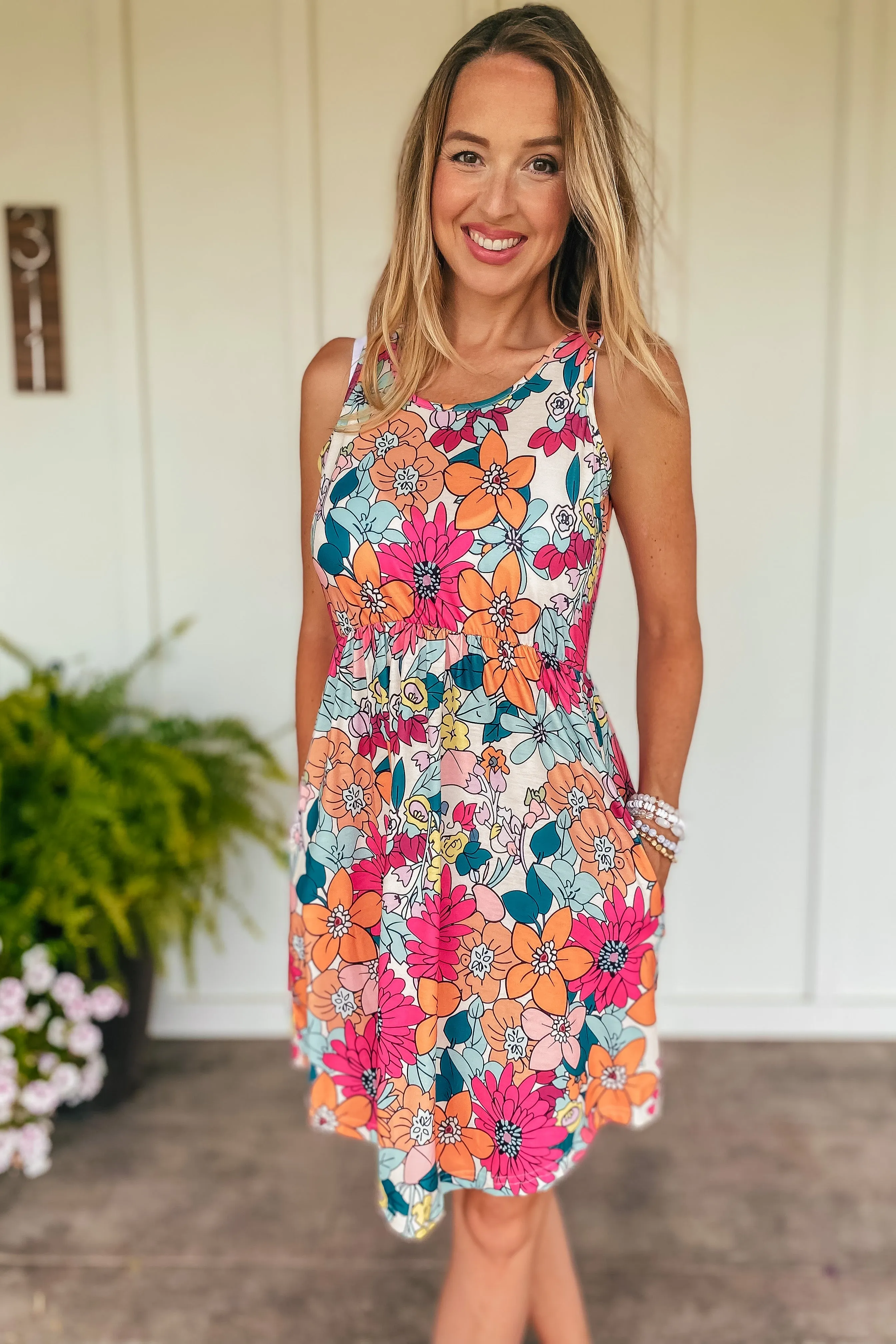 Buttery Soft Retro Bright Floral Dress