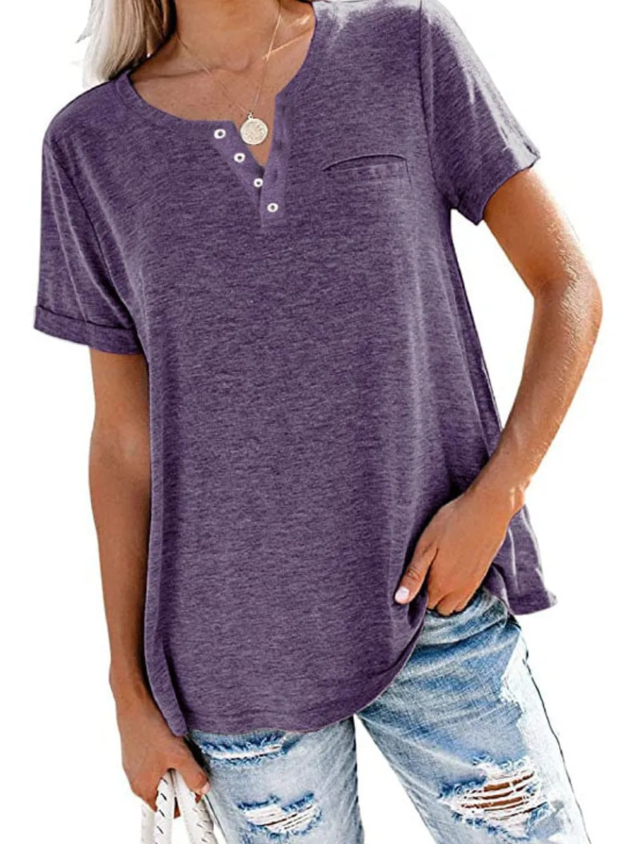 Button-Down Short Sleeve Tunic Blouse