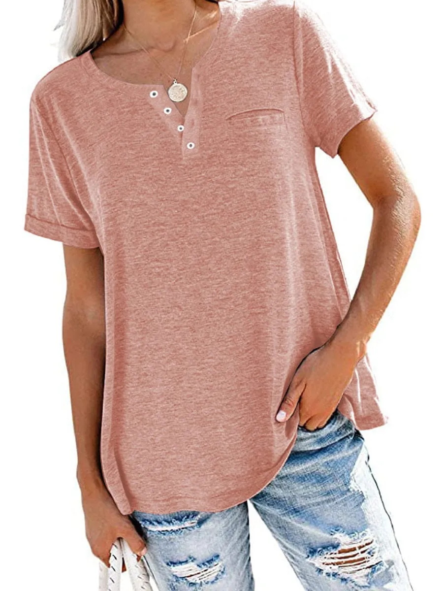 Button-Down Short Sleeve Tunic Blouse