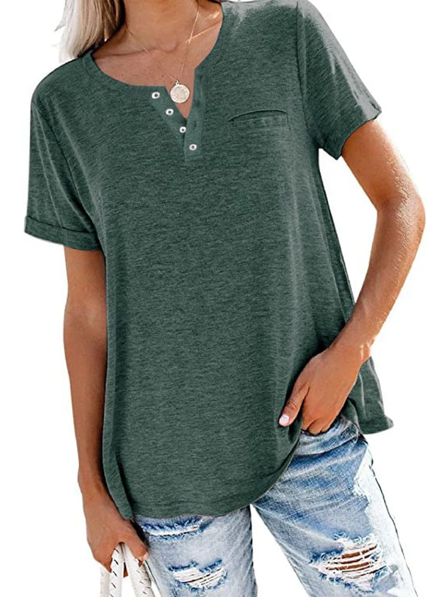 Button-Down Short Sleeve Tunic Blouse