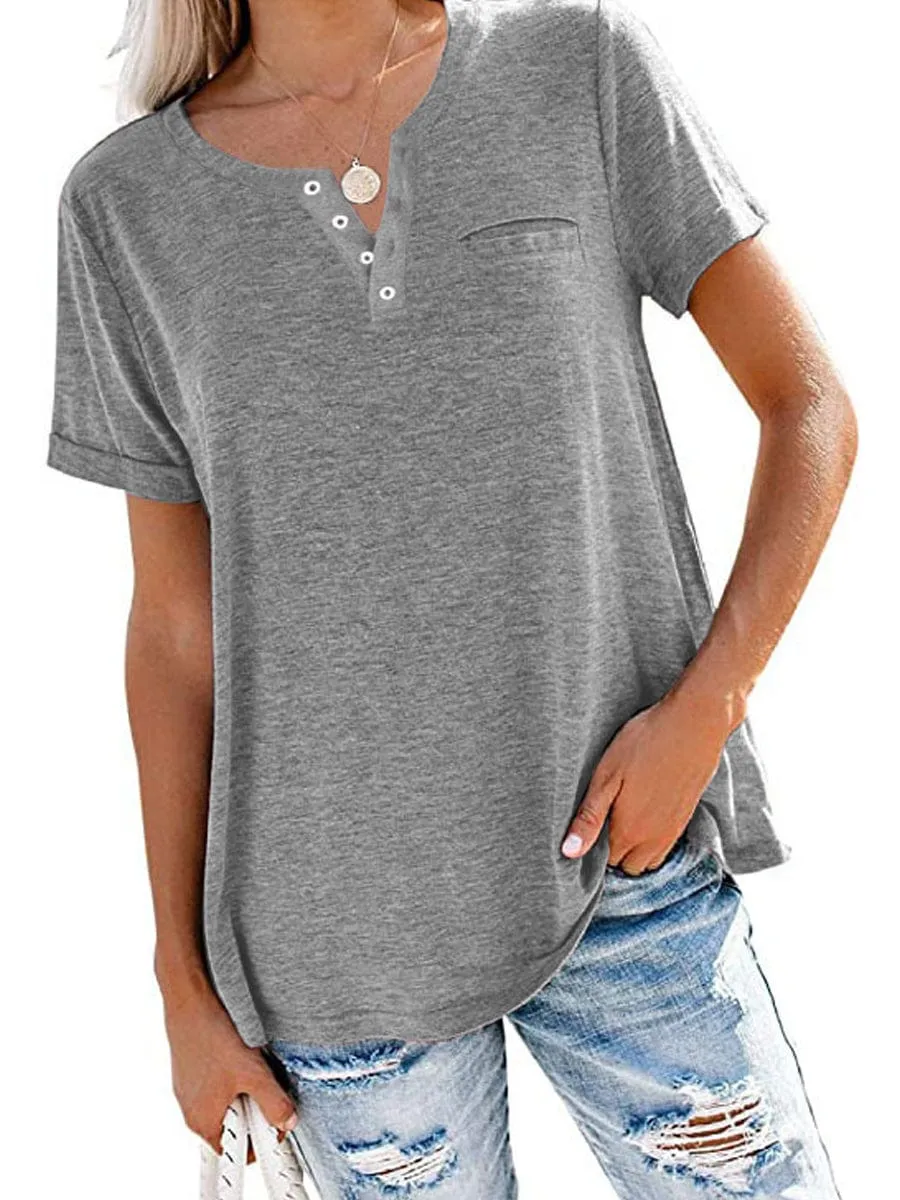 Button-Down Short Sleeve Tunic Blouse