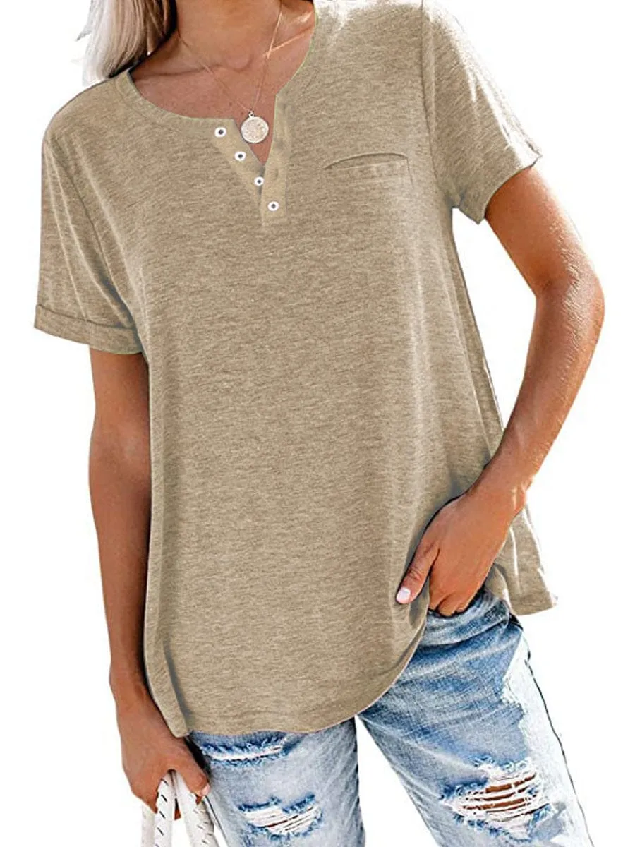 Button-Down Short Sleeve Tunic Blouse