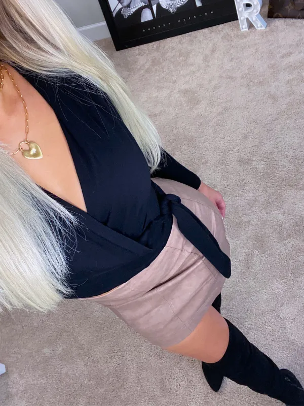 Caramel Sugar Faux Leather Skirt, Taupe