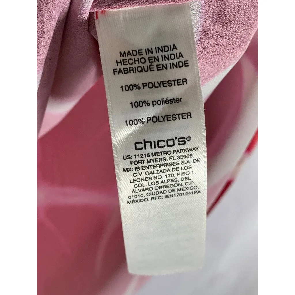 CHICO'S Women's Red/Orange Printed 3/4 Sleeve Henley Top SZ 1(US8/M)