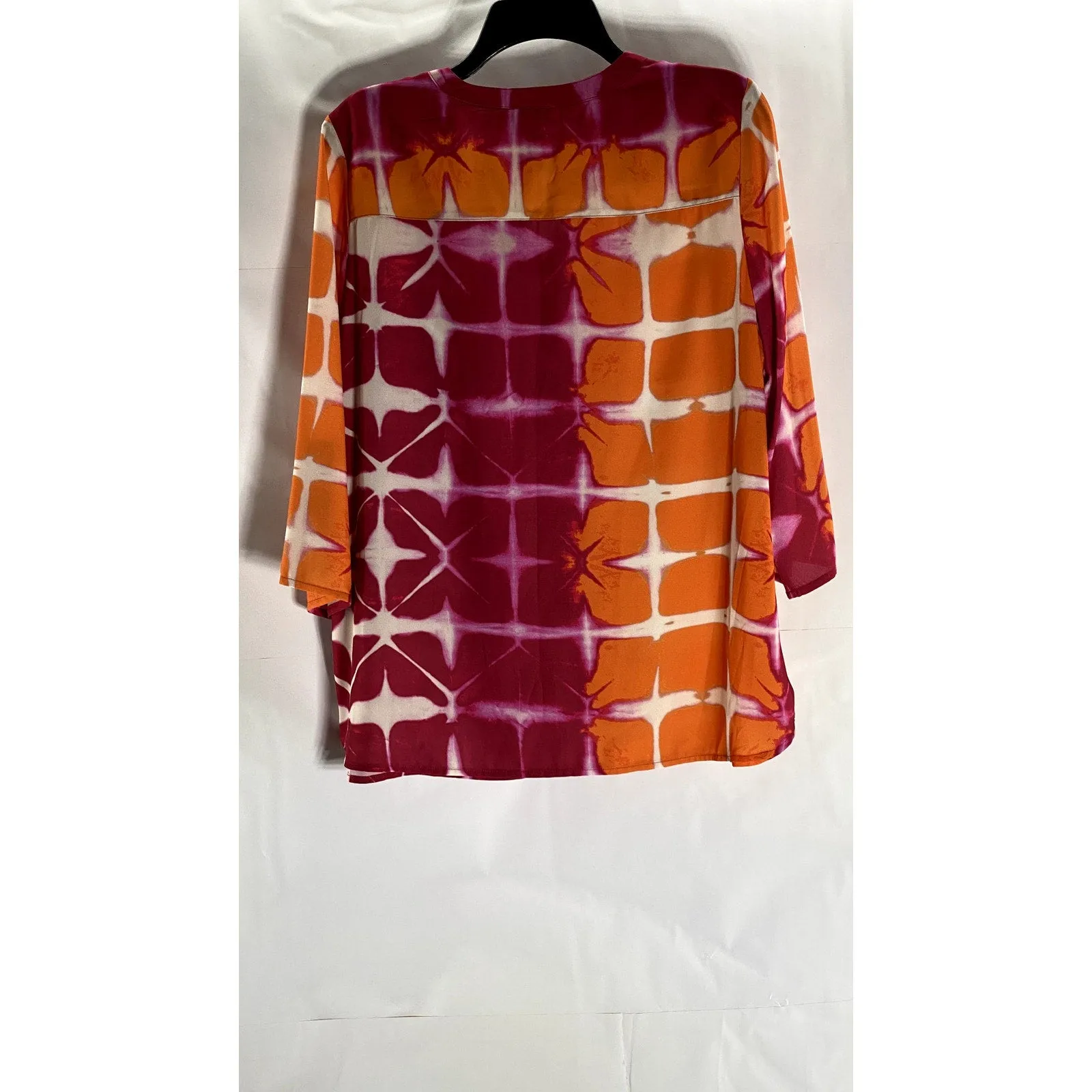 CHICO'S Women's Red/Orange Printed 3/4 Sleeve Henley Top SZ 1(US8/M)