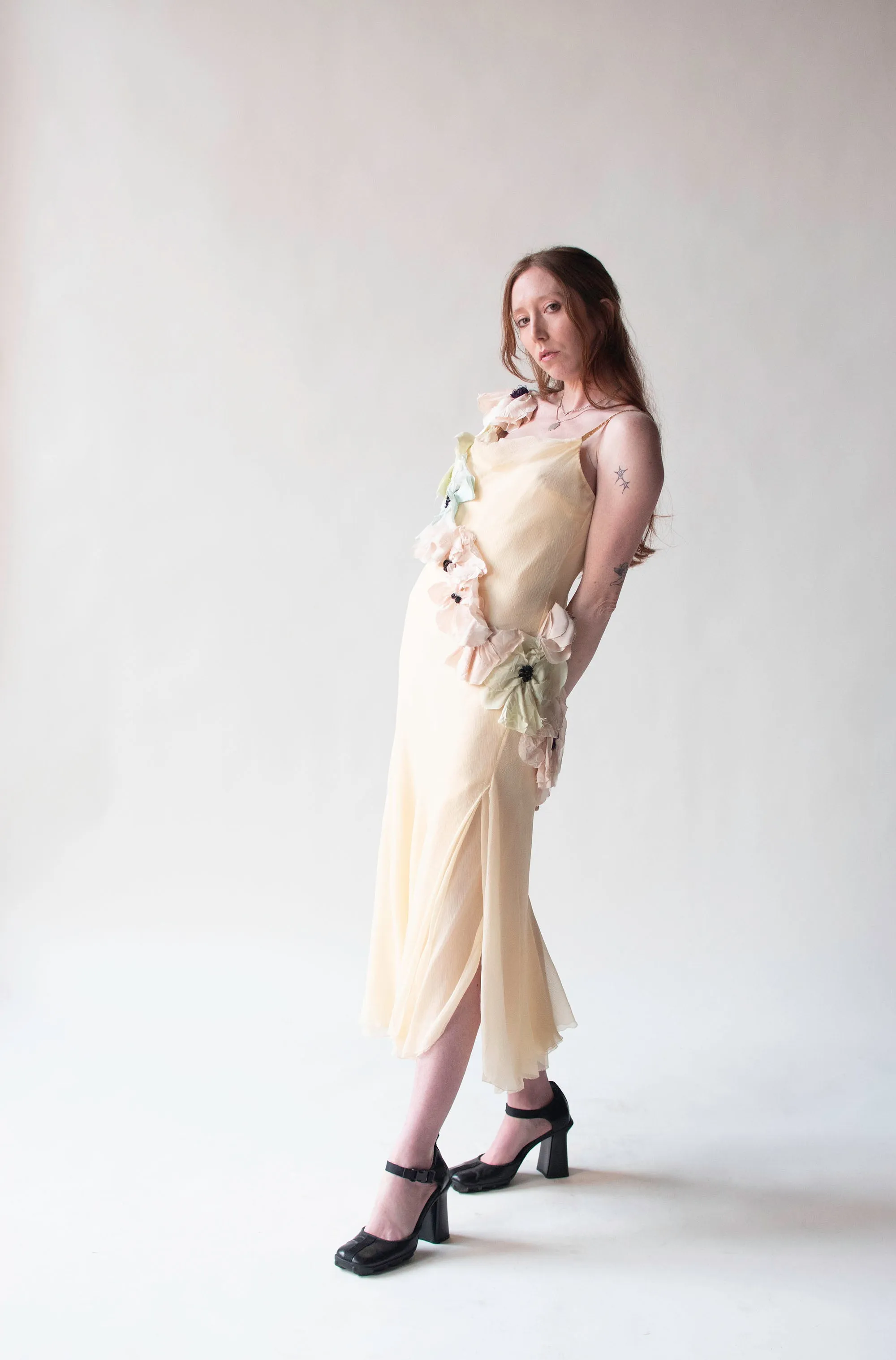 Chiffon Dress W/ Floral Applique