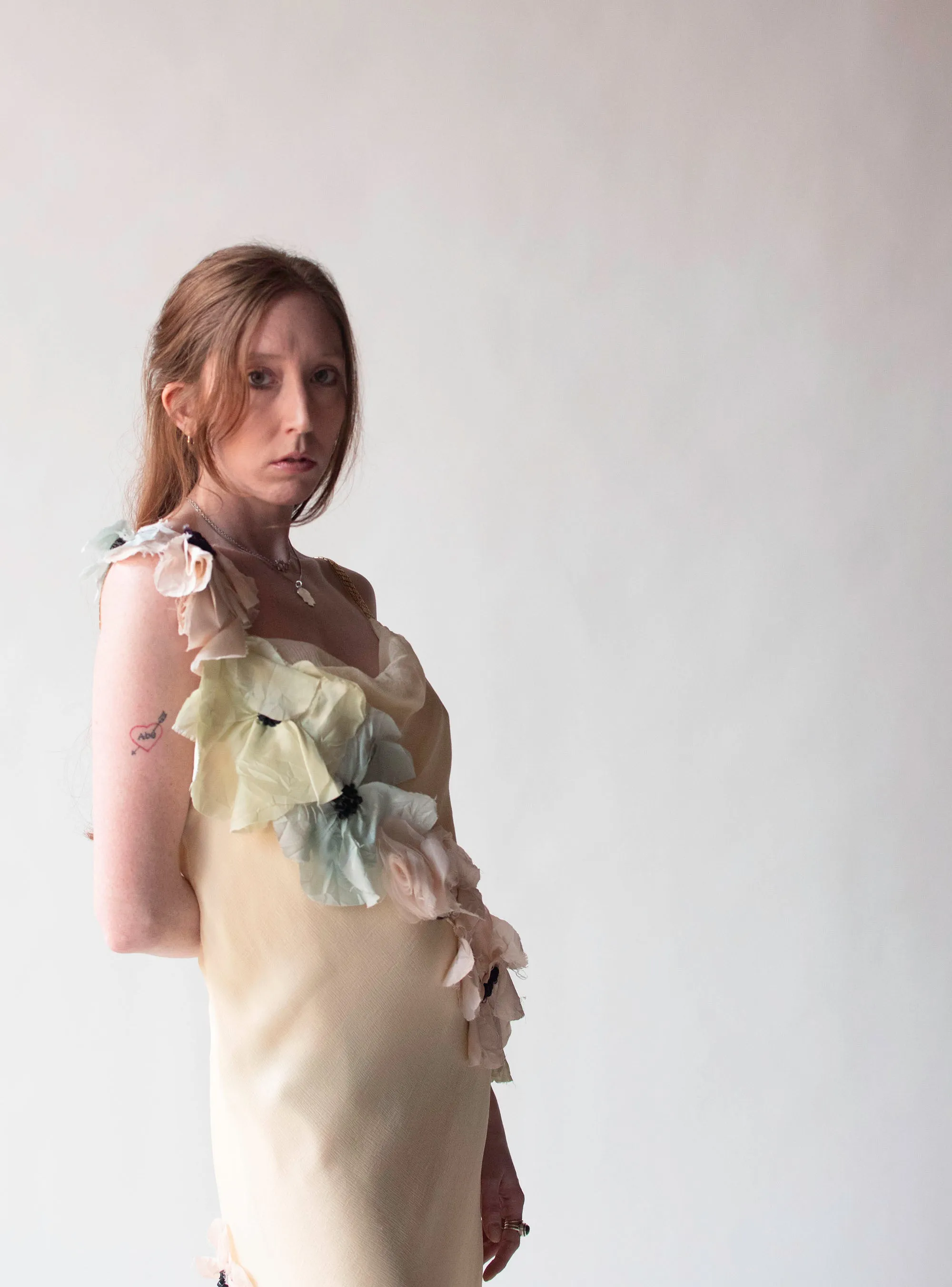 Chiffon Dress W/ Floral Applique