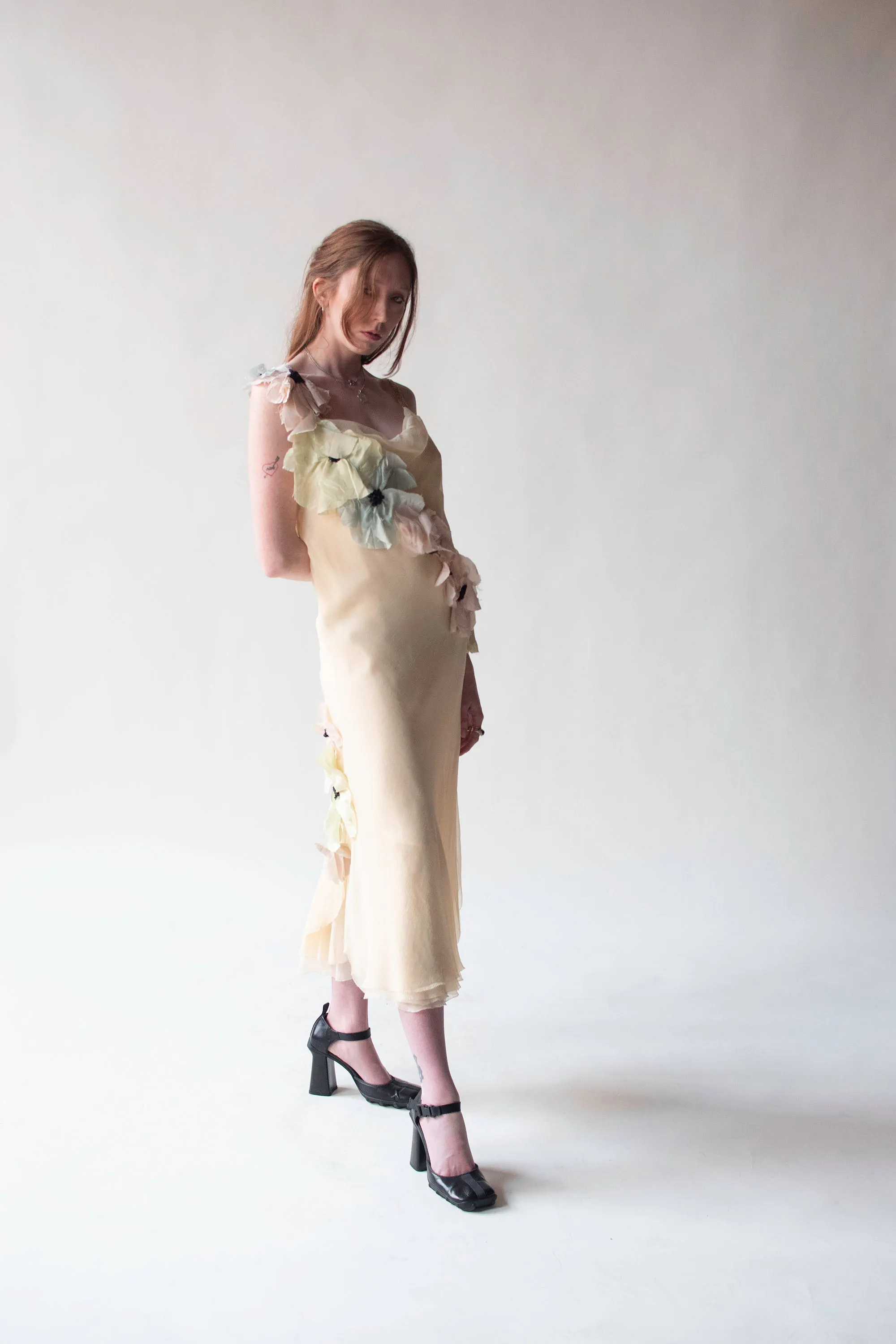 Chiffon Dress W/ Floral Applique