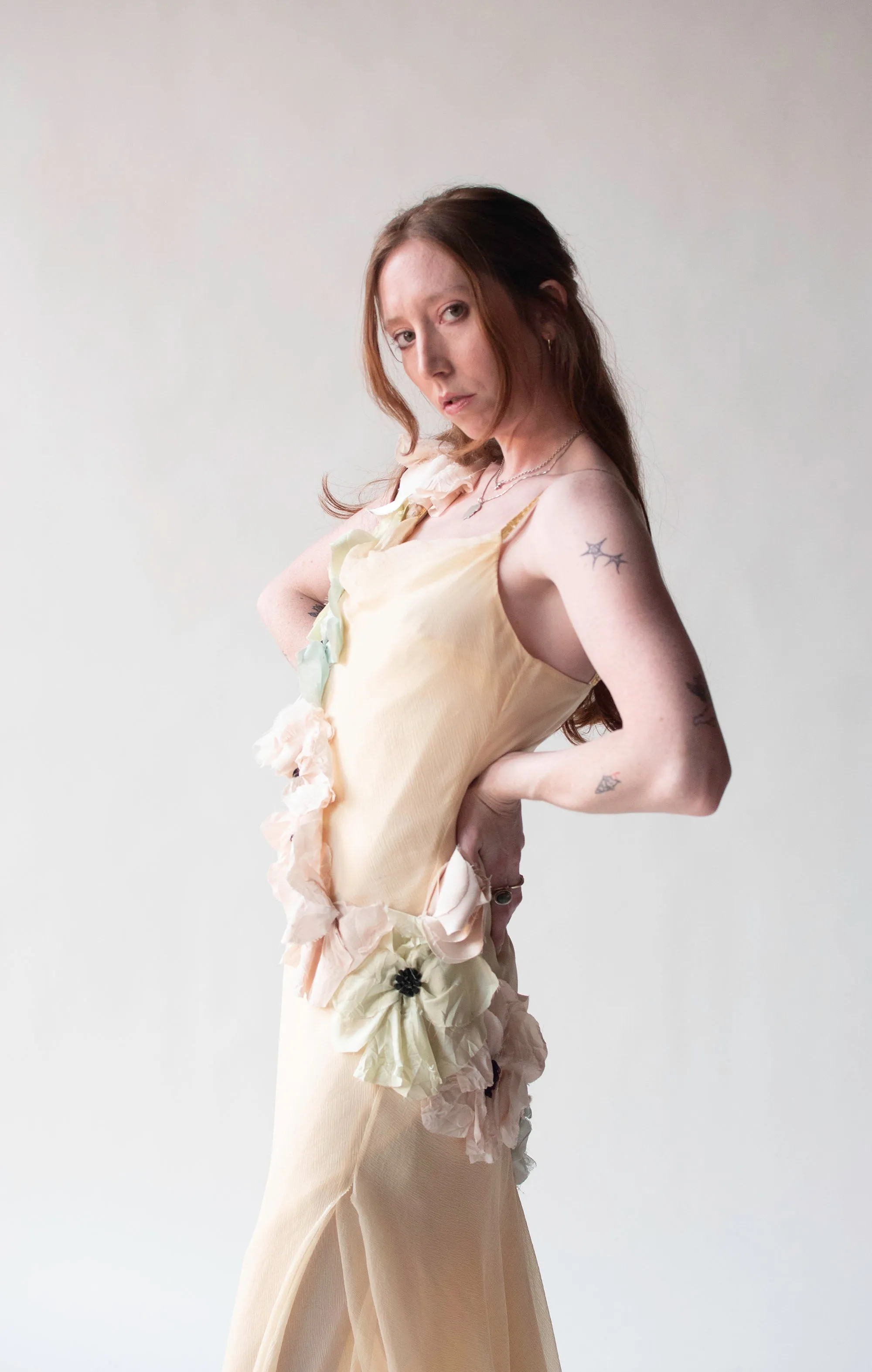 Chiffon Dress W/ Floral Applique