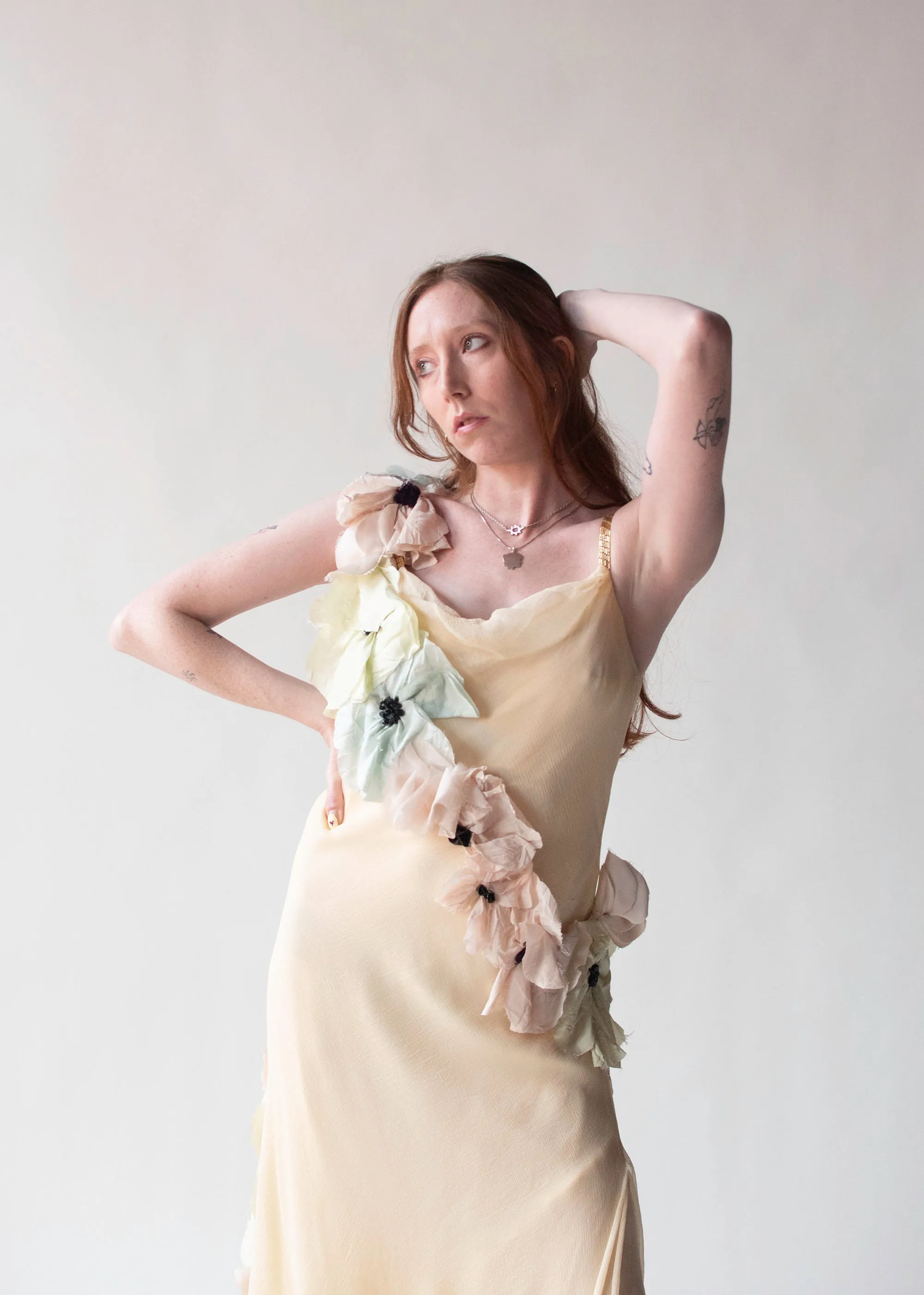 Chiffon Dress W/ Floral Applique