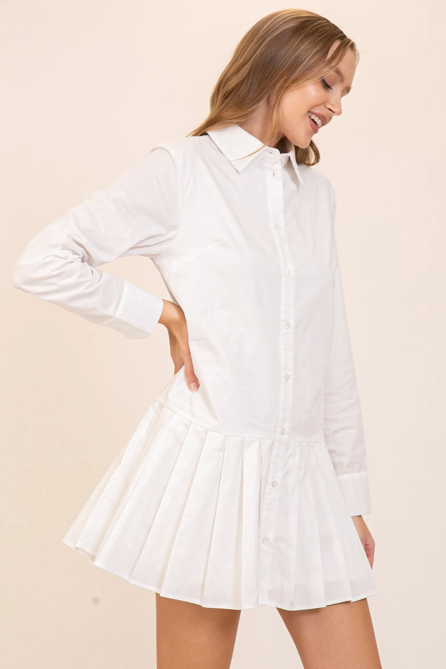 Classic Pleated Shirt Dress