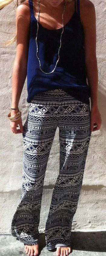 Clearance Fashion Wide Legs Straight Flower Print Pants