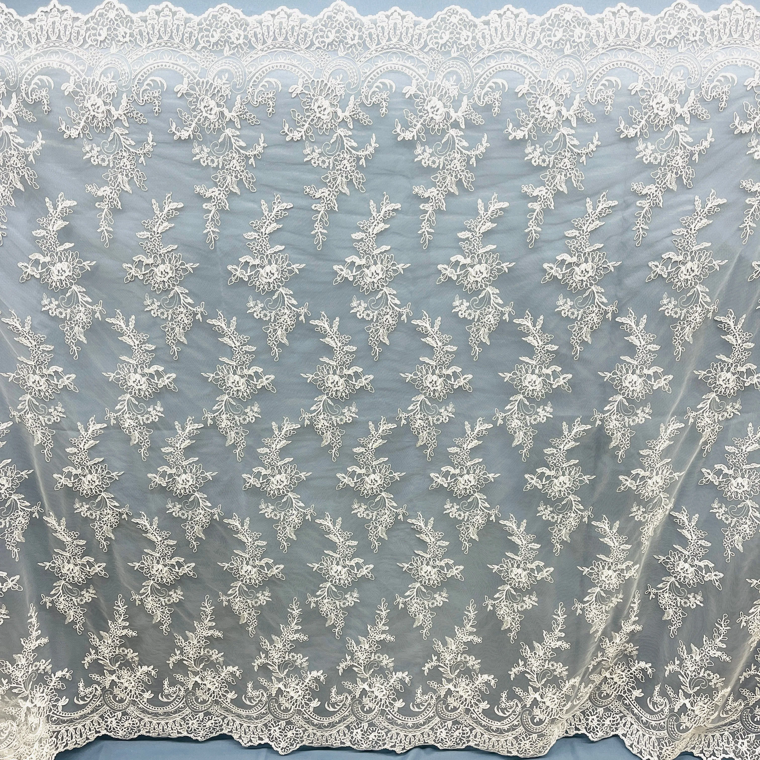 Corded Bridal Lace Fabric Embroidered on 100% Polyester Net Mesh | Lace USA - 96979W