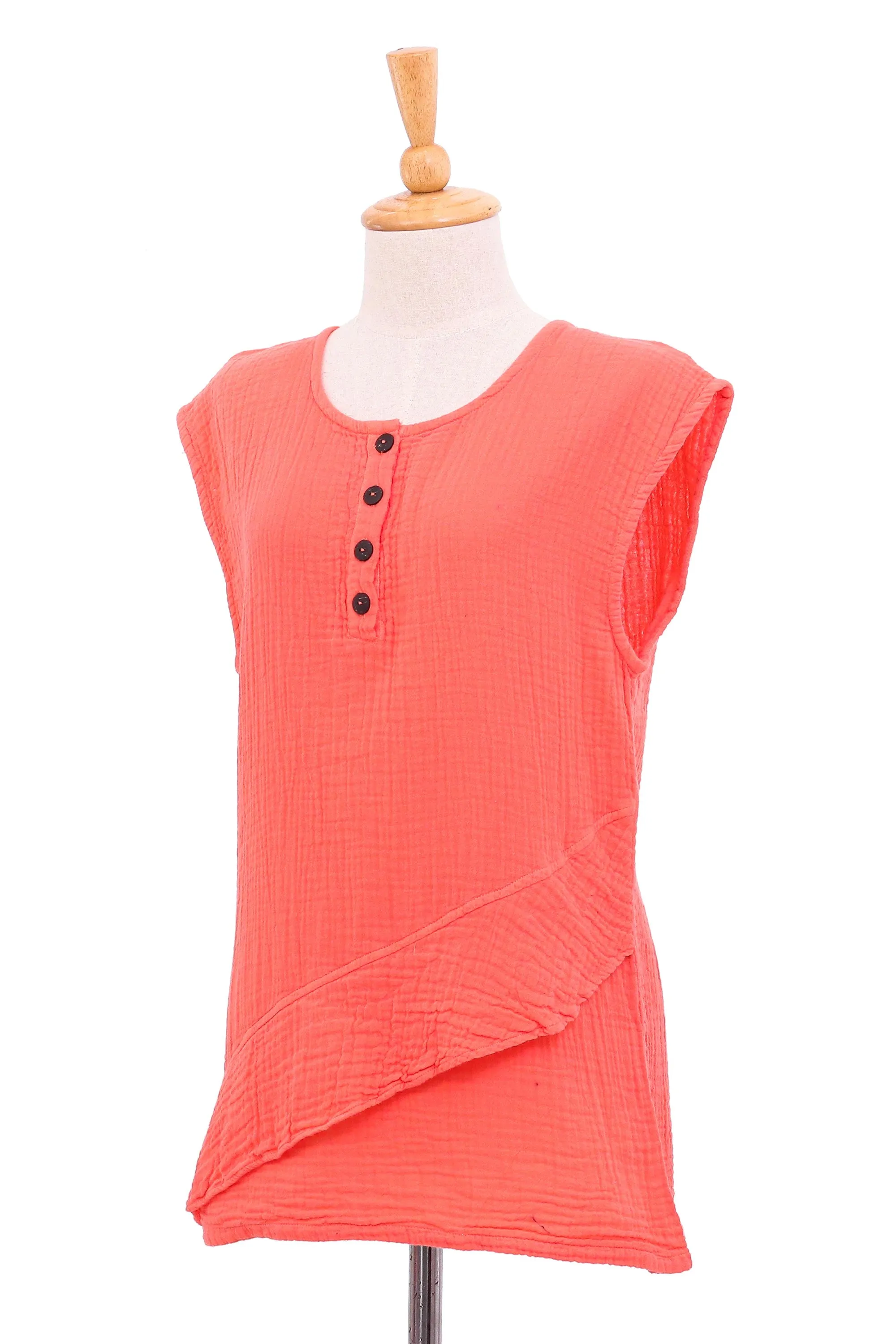 Cotton Sleeveless Blouse from Thailand - Fresh Air in Coral | NOVICA