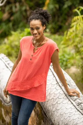 Cotton Sleeveless Blouse from Thailand - Fresh Air in Coral | NOVICA