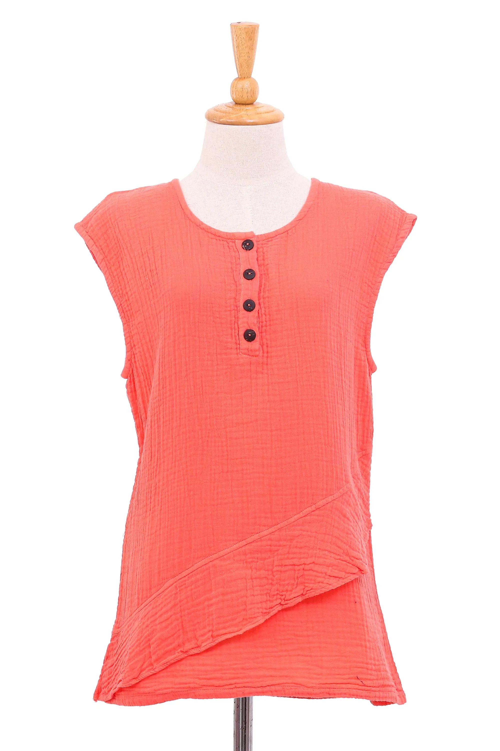 Cotton Sleeveless Blouse from Thailand - Fresh Air in Coral | NOVICA
