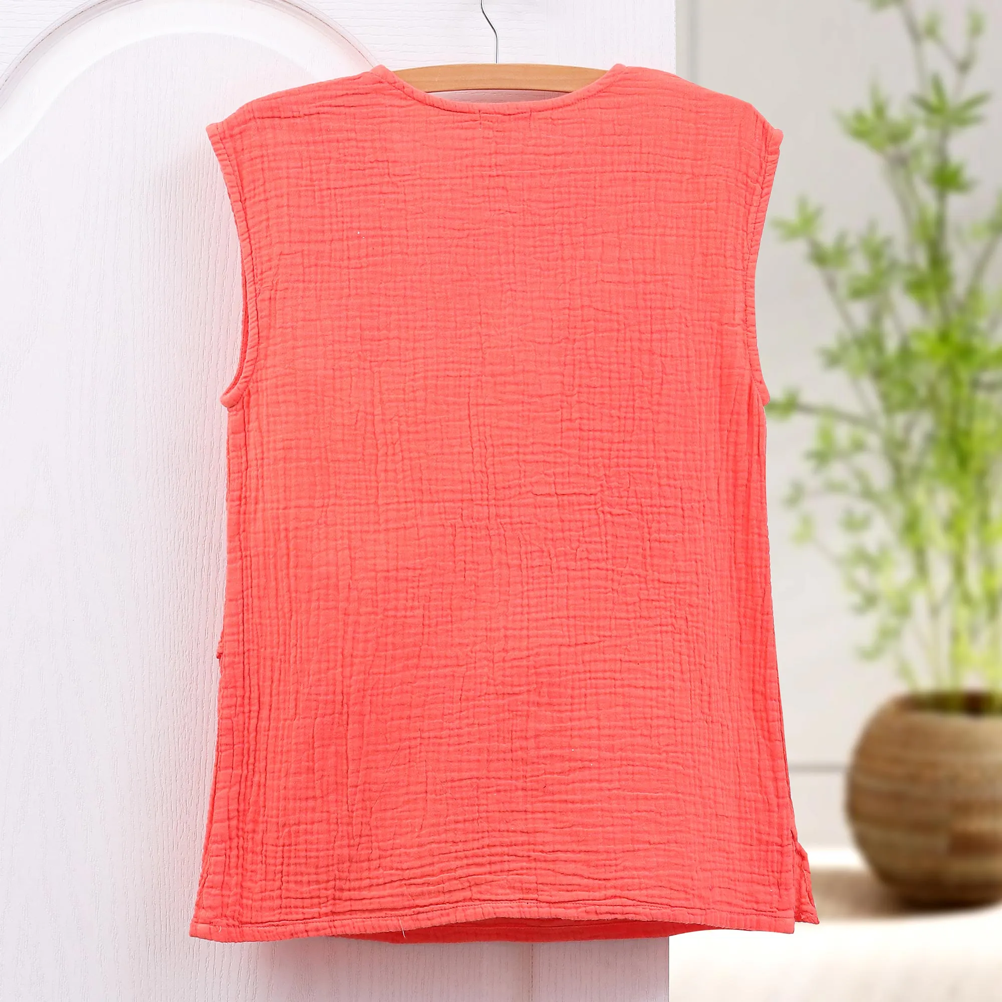 Cotton Sleeveless Blouse from Thailand - Fresh Air in Coral | NOVICA