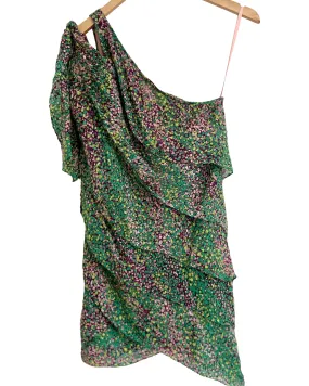 Dark Winter Prism Print Tiered One Shoulder Dress