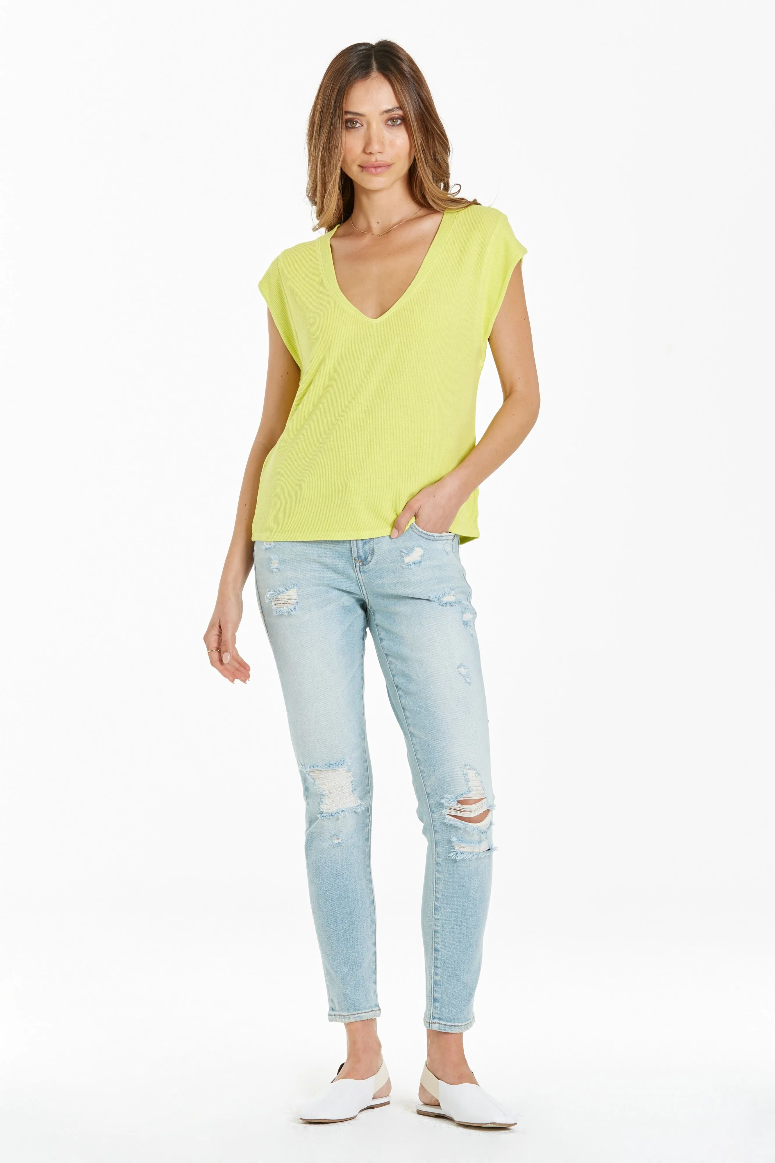 DEAR  JOHN. Uri top in Limelight. URI THERMAL VNECK top.
