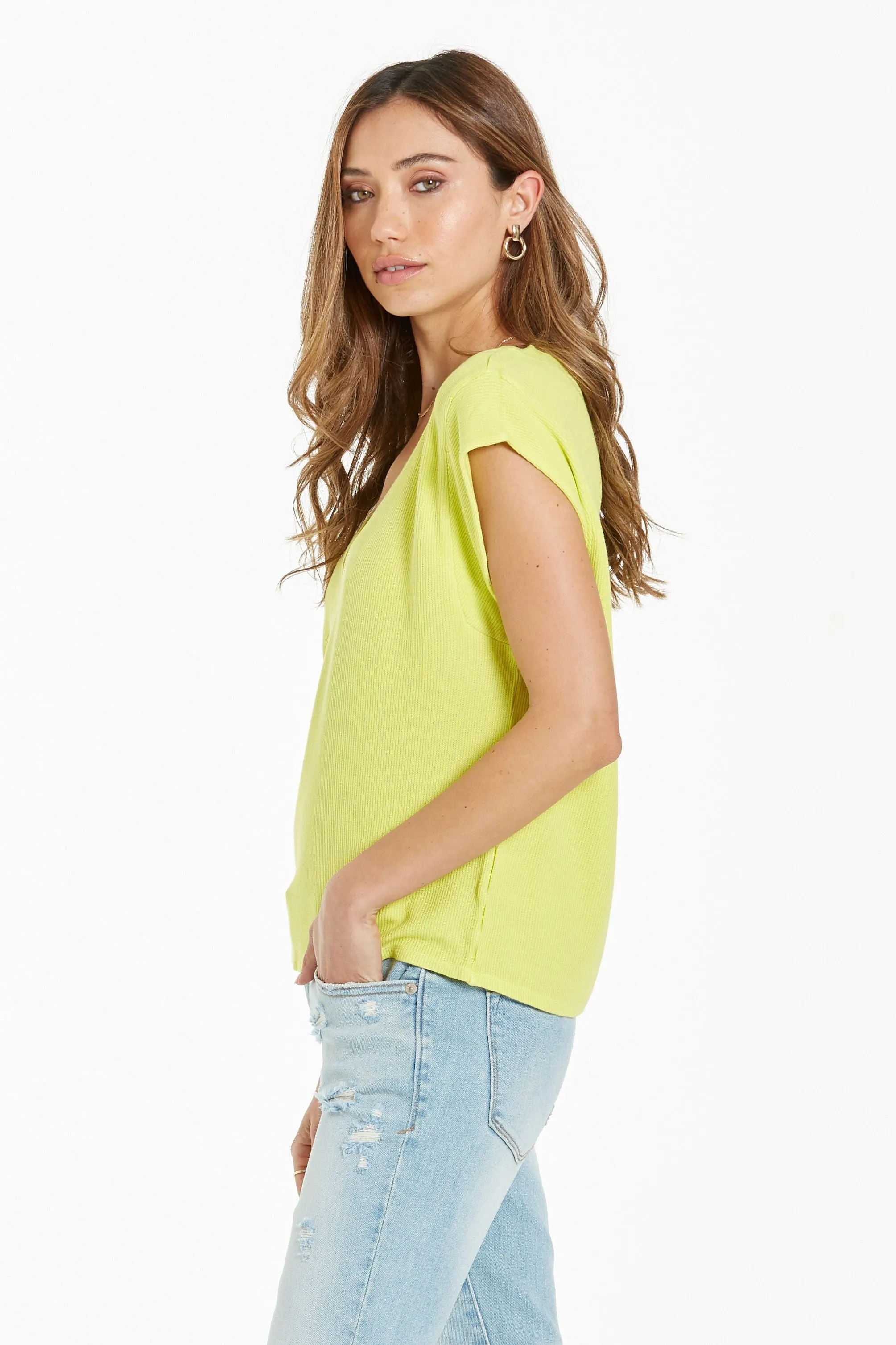 DEAR  JOHN. Uri top in Limelight. URI THERMAL VNECK top.