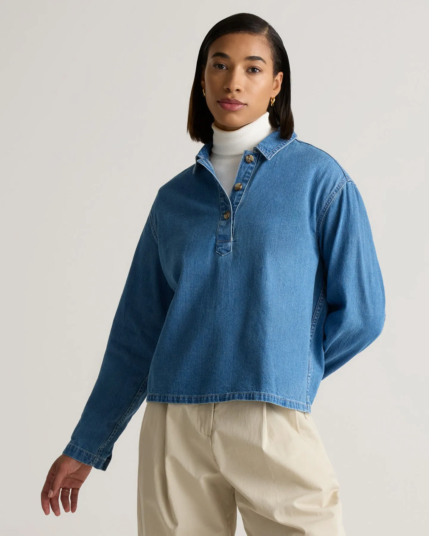 Distressed Denim Popover Shirt