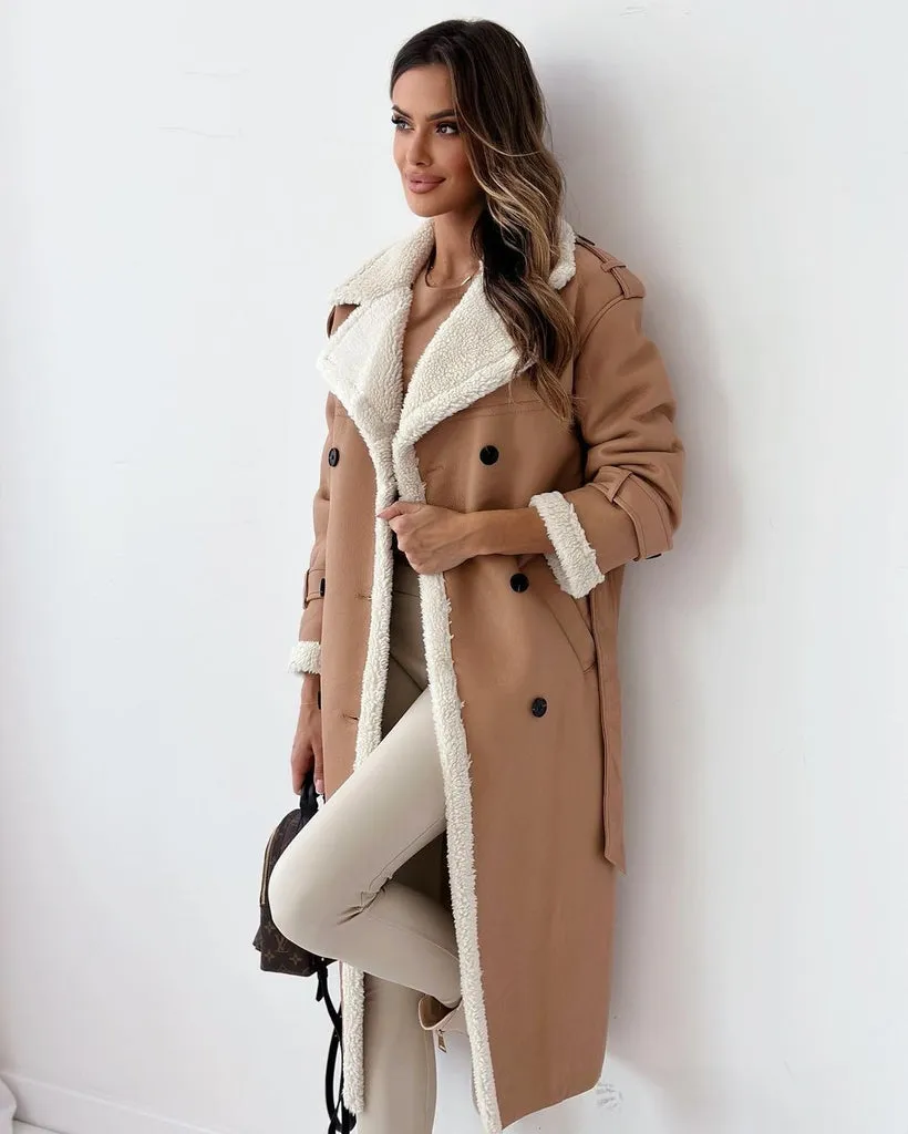 Double Lapel Maillard Leather Shearling Coats