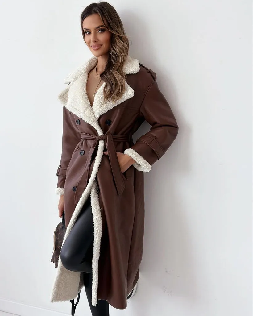 Double Lapel Maillard Leather Shearling Coats