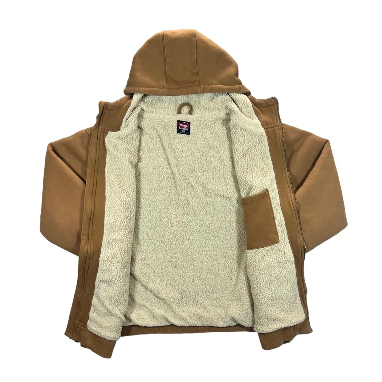 Early 00's WRANGLER Workwear Sherpa Fleece Lined Skater Brown Zip Hoodie