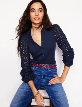 Eden Broderie Blouse-Navy