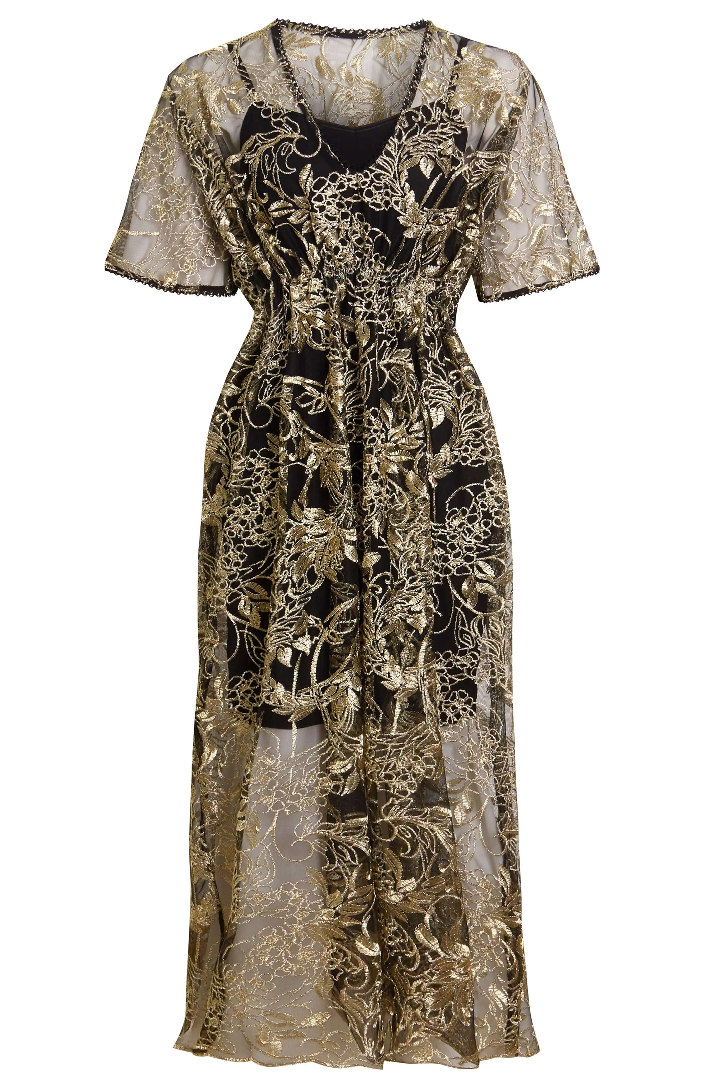 Embroidered Flutter Sleeve Dress