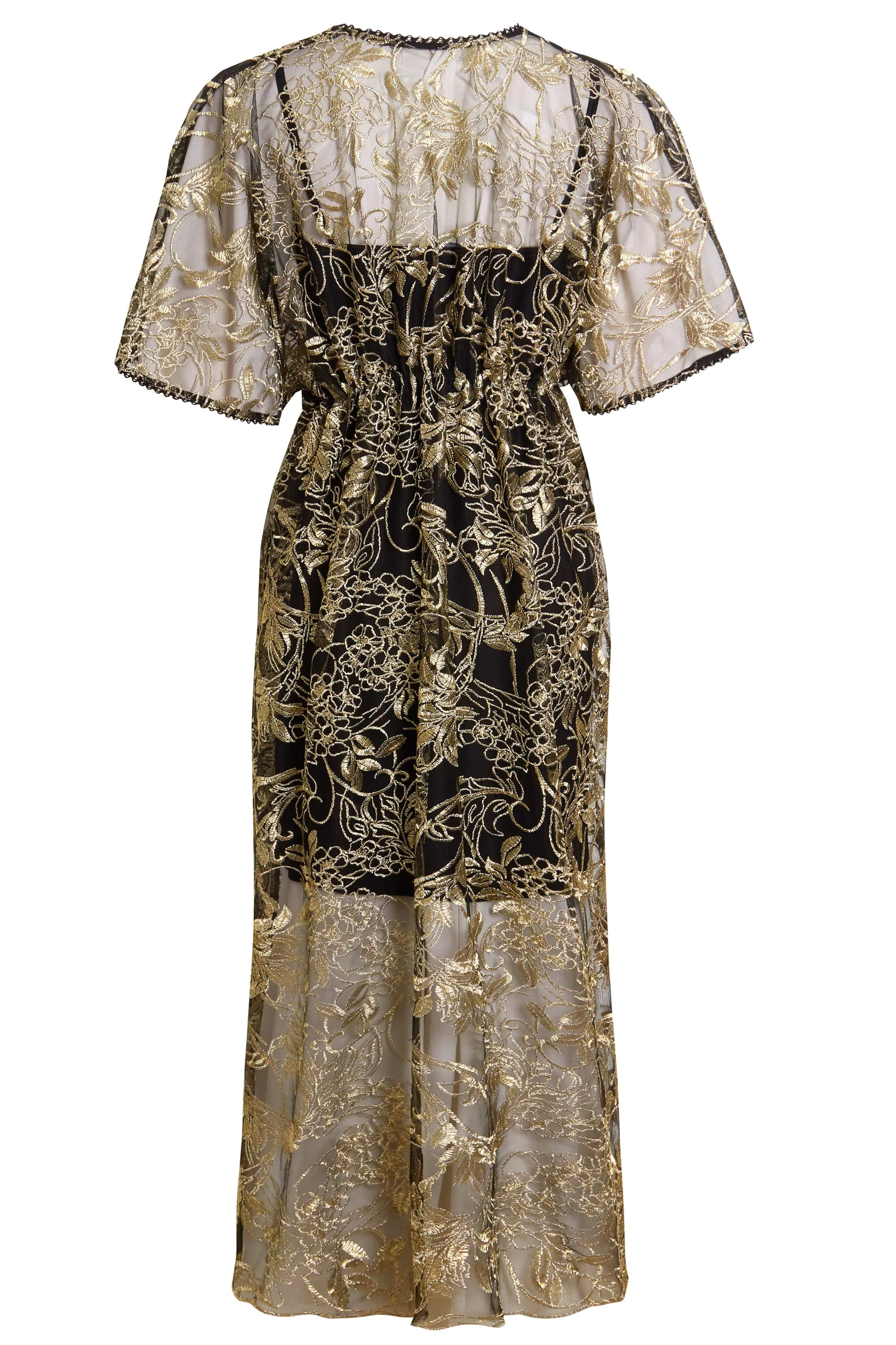 Embroidered Flutter Sleeve Dress