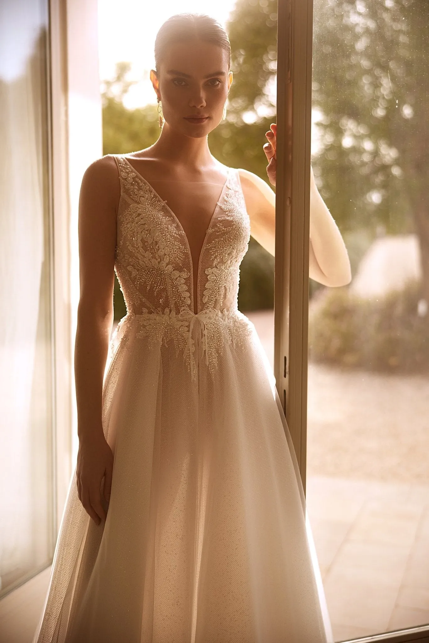 Ethereal Tulle A-Line Wedding Gown with Beaded Lace Bodice and Gentle Train Plus Size
