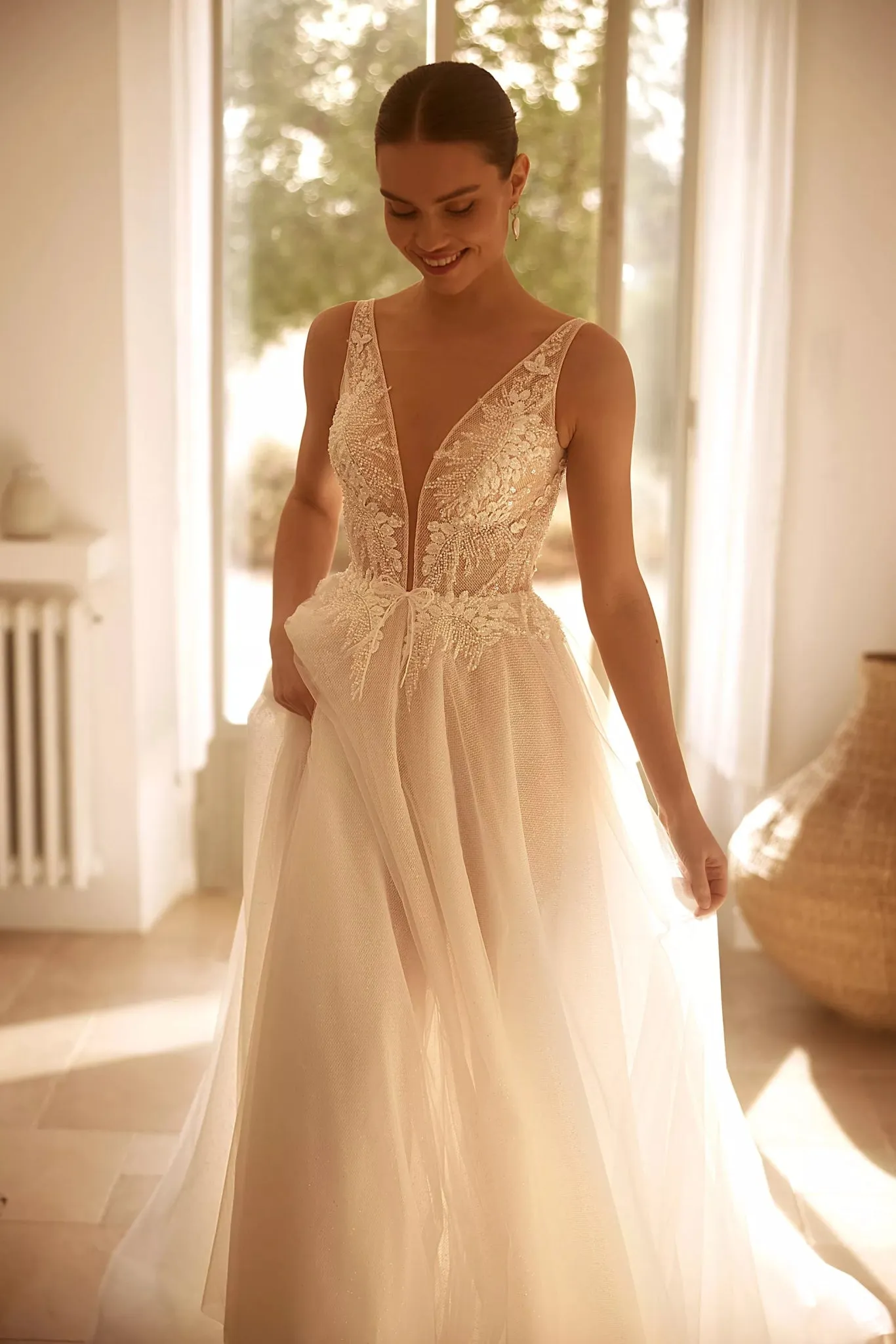Ethereal Tulle A-Line Wedding Gown with Beaded Lace Bodice and Gentle Train Plus Size