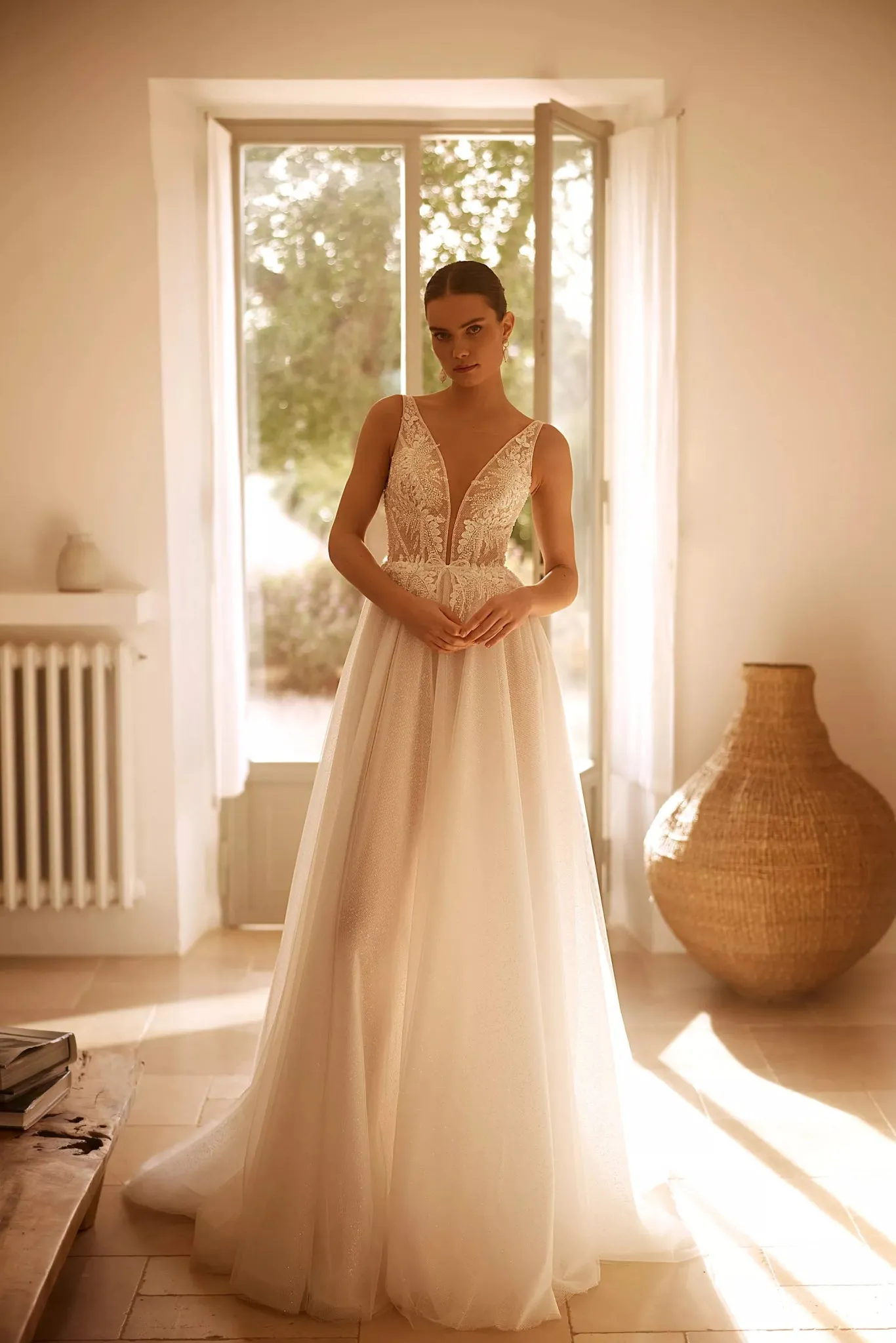 Ethereal Tulle A-Line Wedding Gown with Beaded Lace Bodice and Gentle Train Plus Size