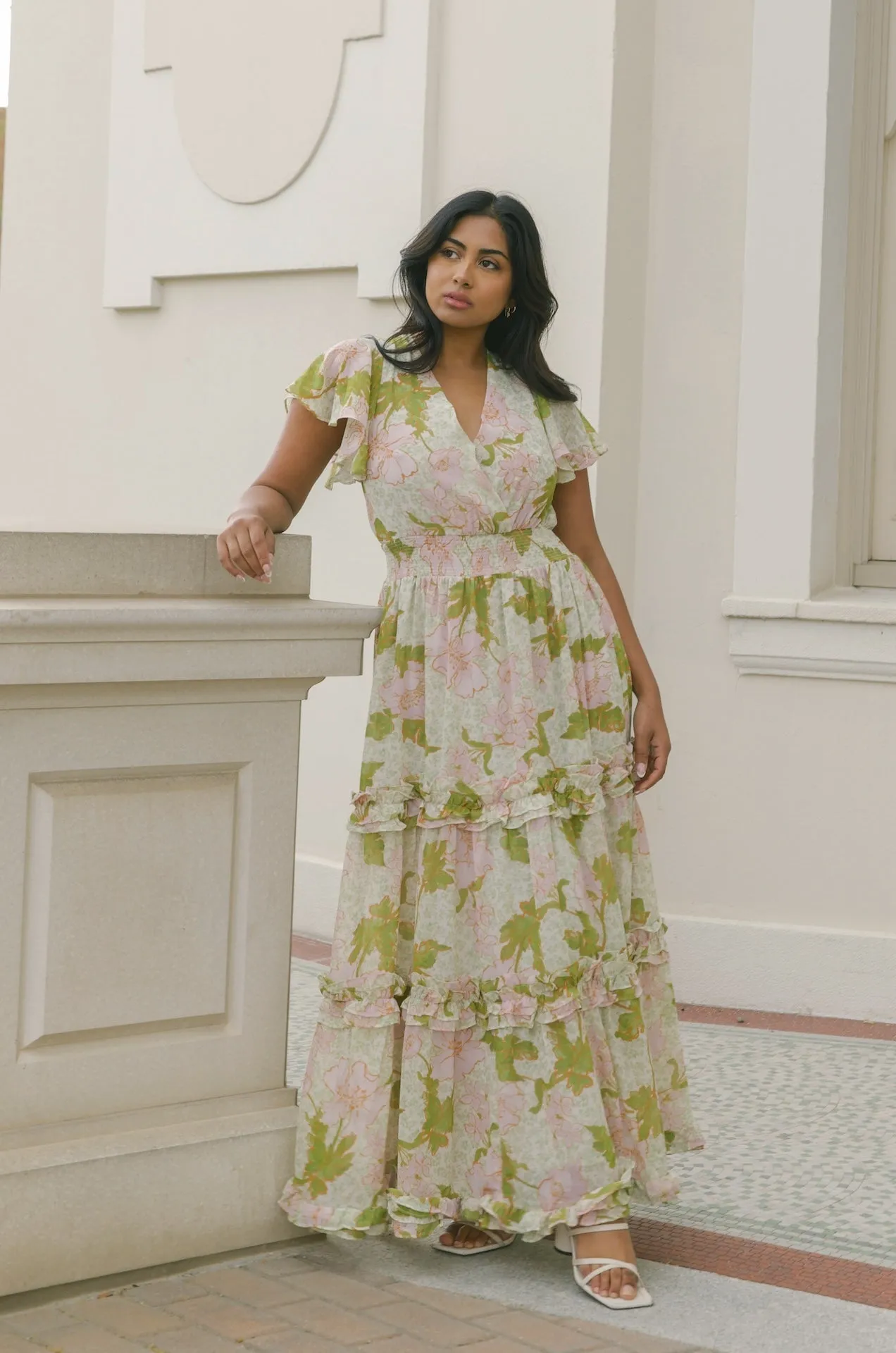 Farrah Green Floral Maxi Dress