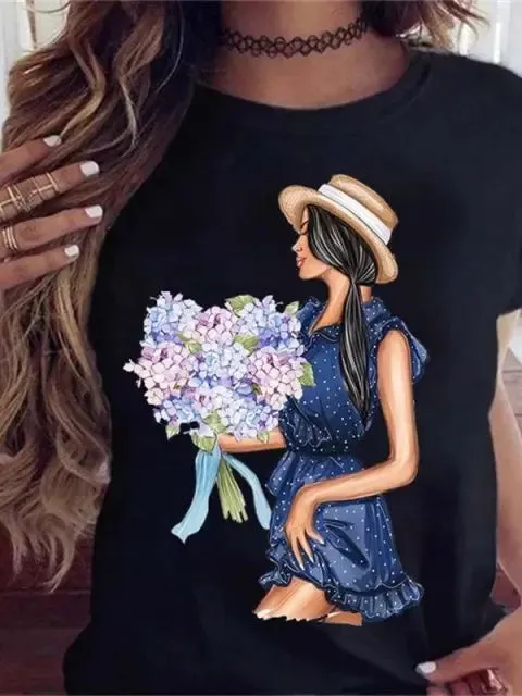 Fashion Style Short Sleeve Women's Tshirt-Maycaur Printed Shirts