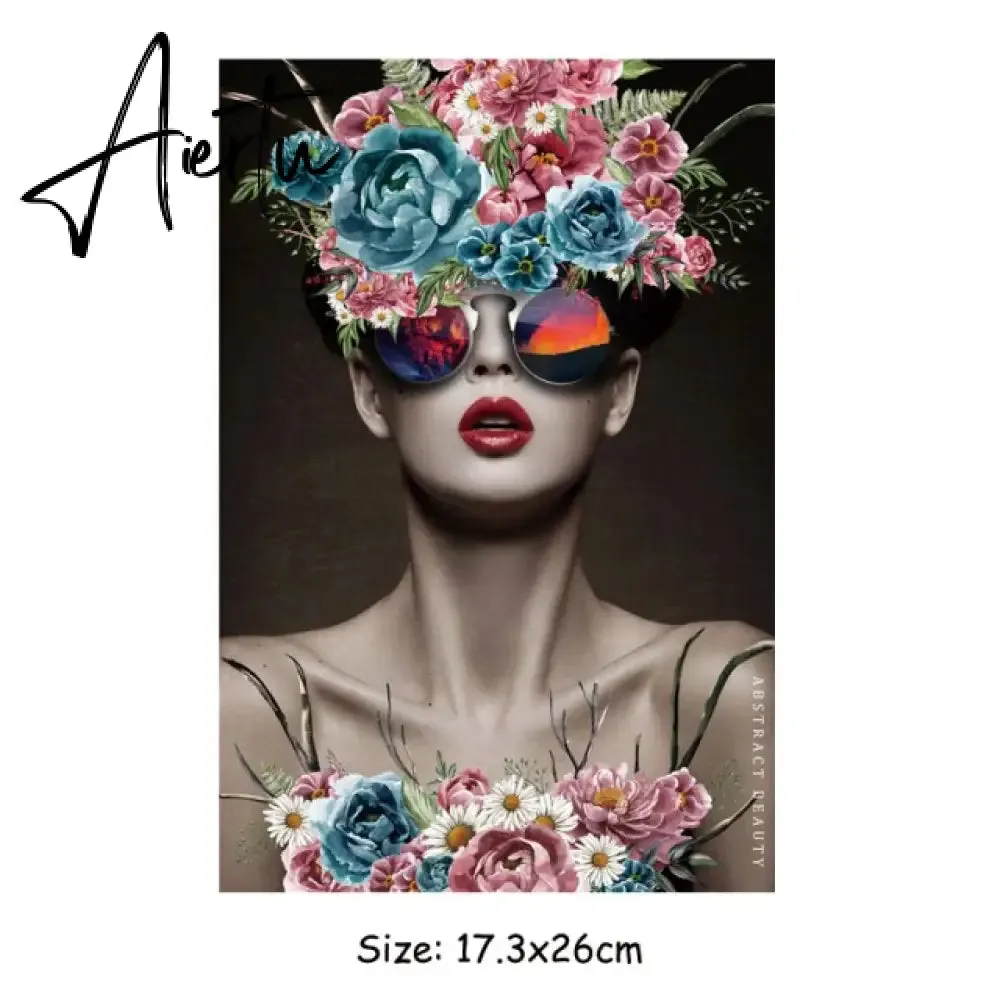 Fashion Woman Thermal Patch Flower Butterfly Girl Transfers T-Shirt Jeans Heat Transfer Washable Diy Iron-On Transfer