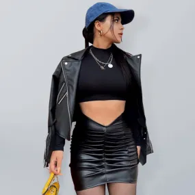 Faux Leather Ruched Skirt