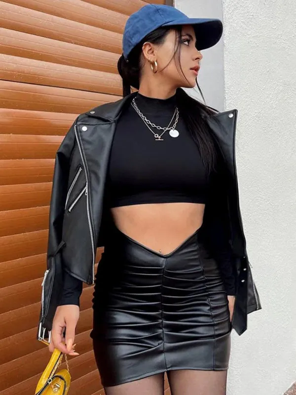Faux Leather Ruched Skirt