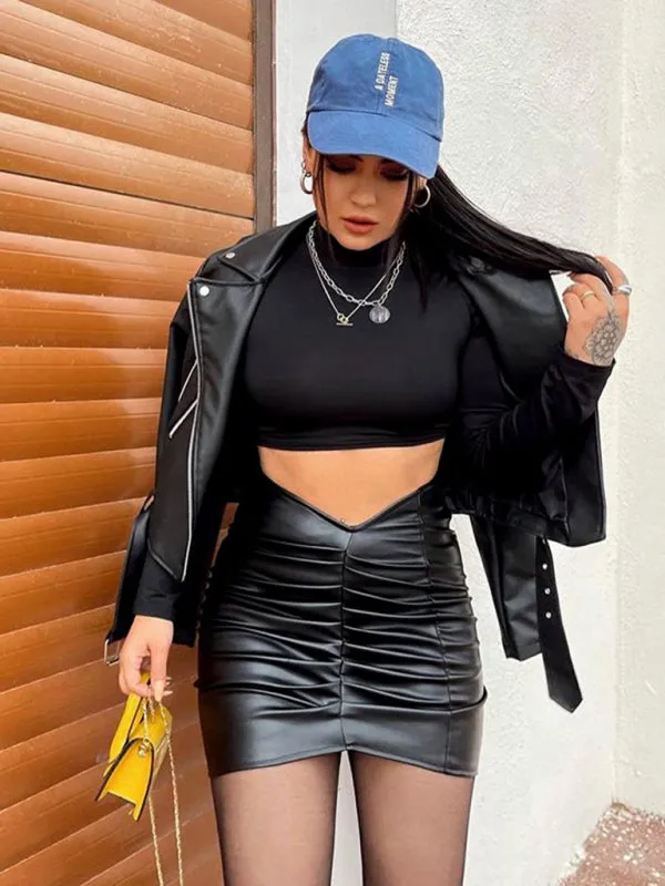 Faux Leather Ruched Skirt