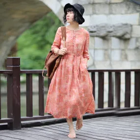 Floral 100% Linen Women dresses Spring Summer Women DressesWC961806