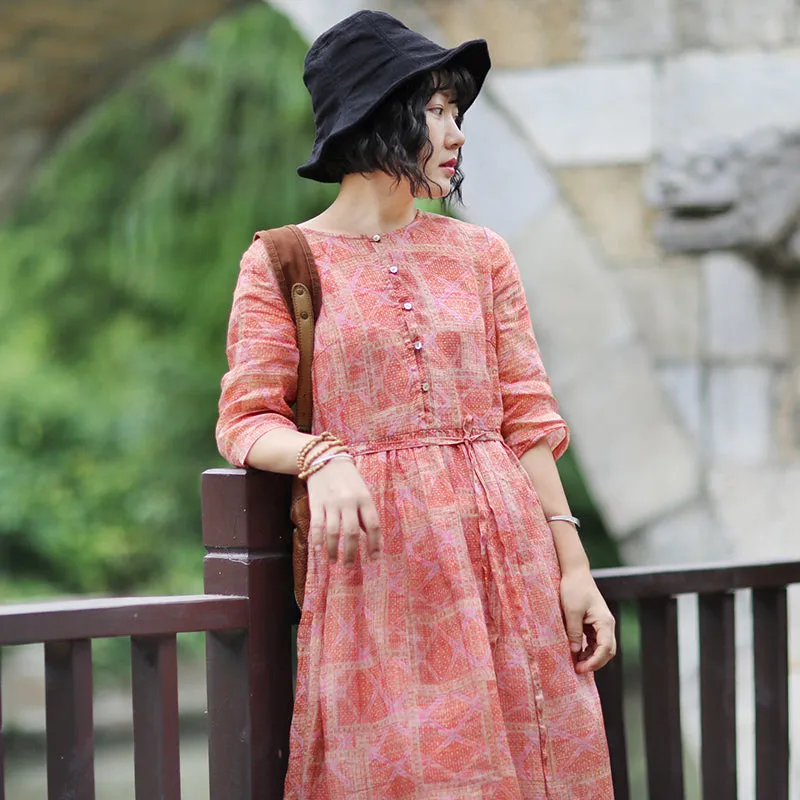 Floral 100% Linen Women dresses Spring Summer Women DressesWC961806