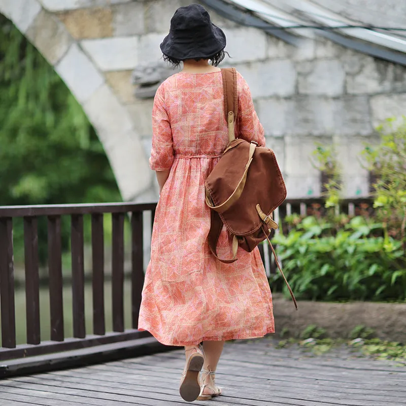 Floral 100% Linen Women dresses Spring Summer Women DressesWC961806