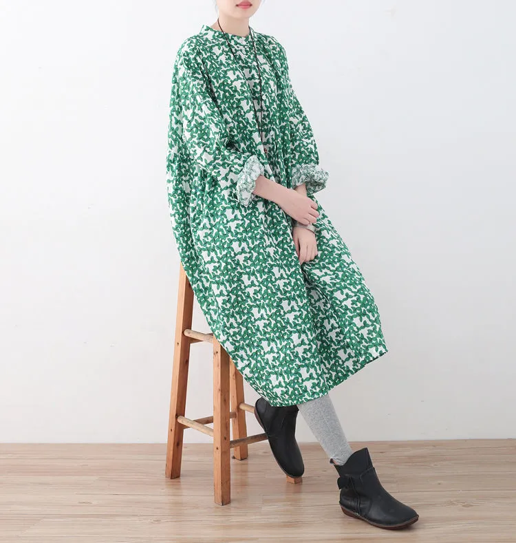 Floral Casual Linen Cotton Women Loose Fitting Short Sleeves Dresses Summer Women Dresses  AMT962225
