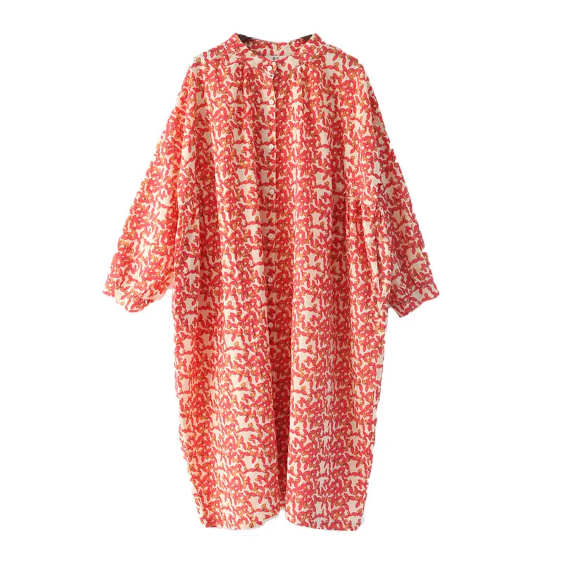 Floral Casual Linen Cotton Women Loose Fitting Short Sleeves Dresses Summer Women Dresses  AMT962225