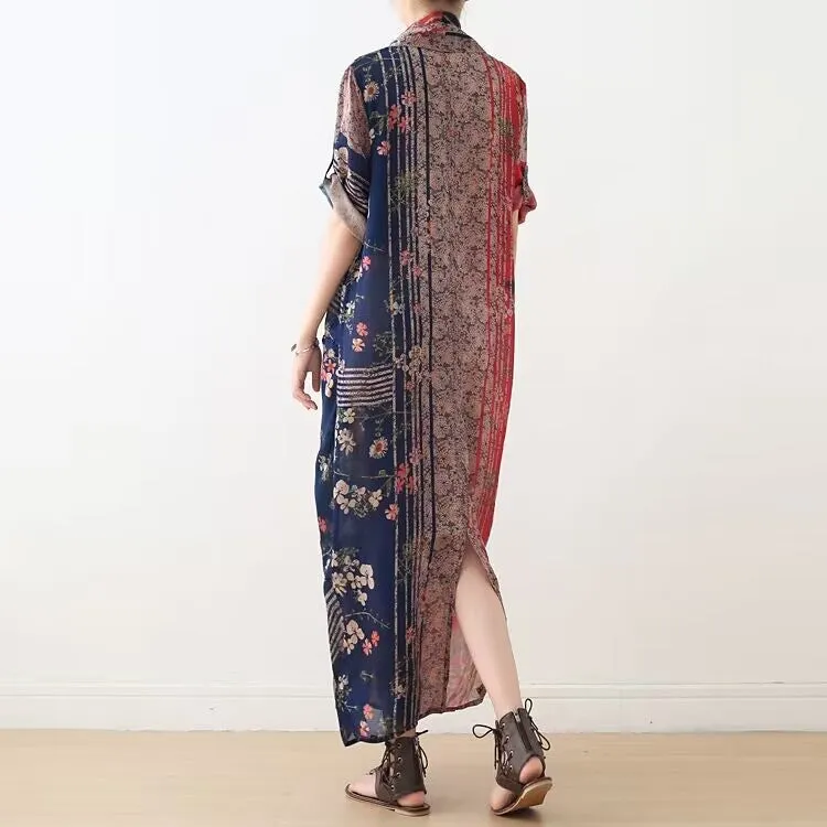 Floral Silk Loose Long Dresses Plus Size AMT962328