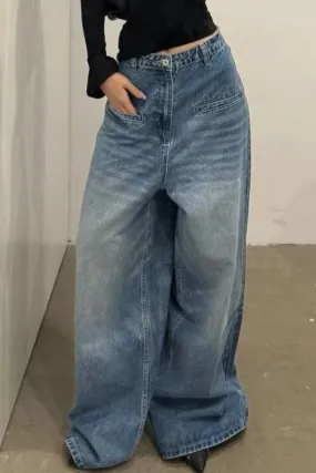 Flytonn-cute winter outfits casual winter outfits christmas outfit party look inspos High Waist Oversized Wide Leg Retro Blue Jeans Pants