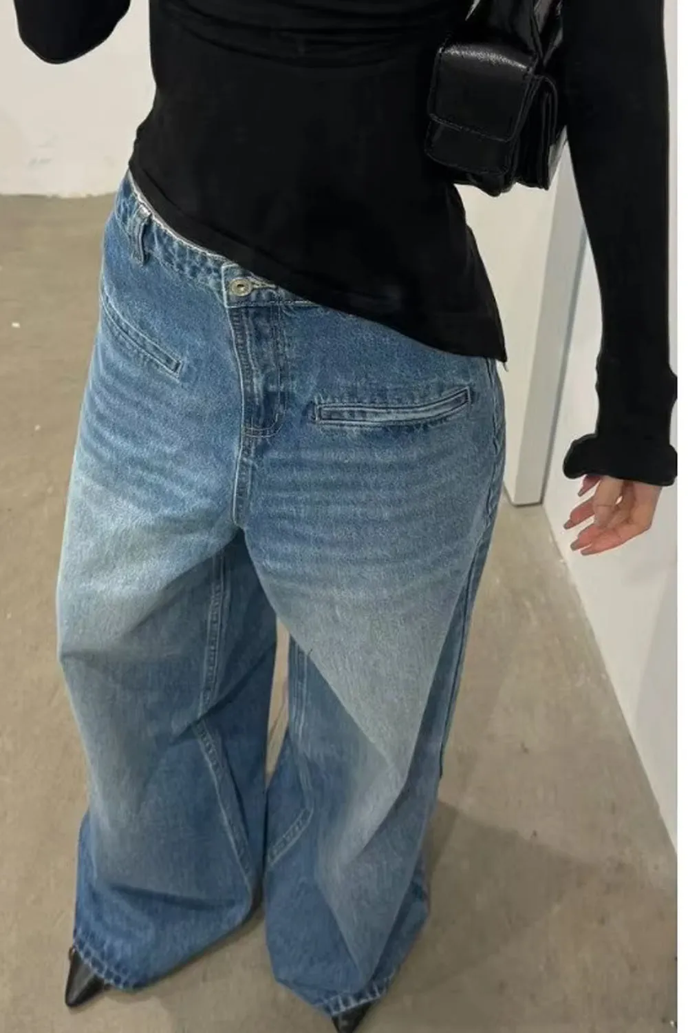 Flytonn-cute winter outfits casual winter outfits christmas outfit party look inspos High Waist Oversized Wide Leg Retro Blue Jeans Pants